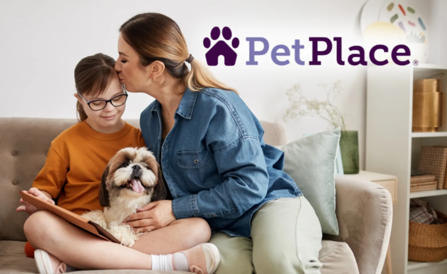 Daughter & Mom Sitting with Dog (PetPlace Logo) Daughter & Mom Sitting with Dog (PetPlace Logo)