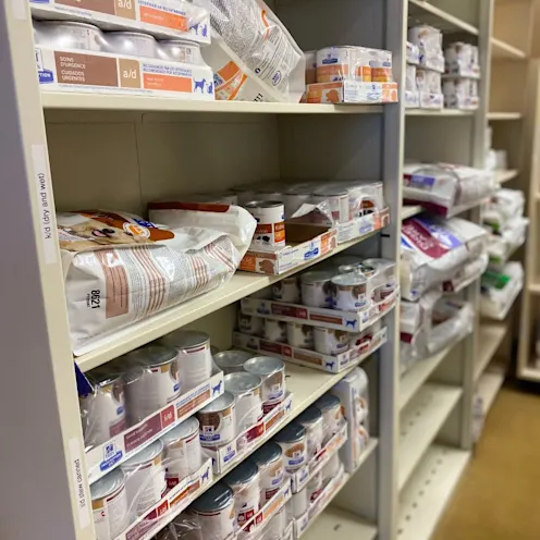 Dog food on shelves. Dog food on shelves.