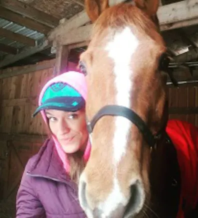 Stephanie with a brown and white horse Stephanie with a brown and white horse