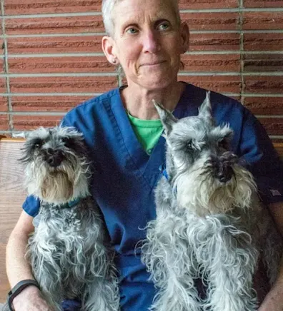Becky with two dogs. Becky with two dogs.