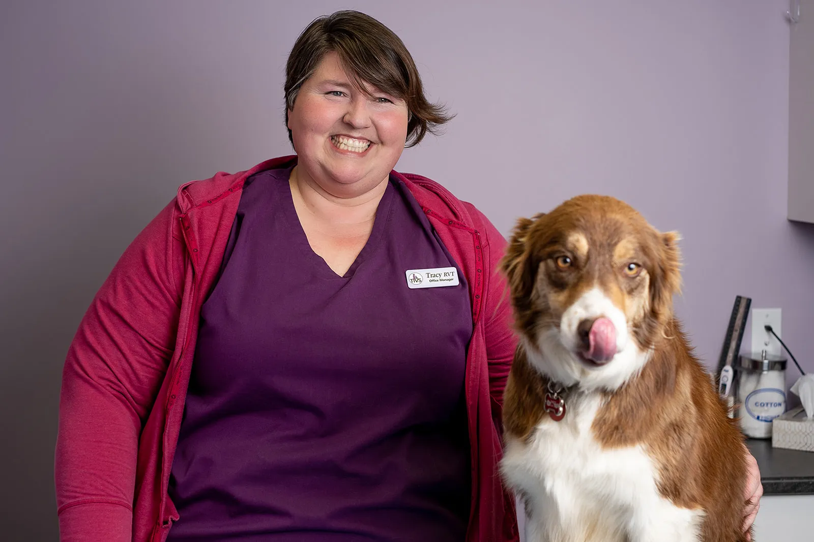 Tracy with a brown dog