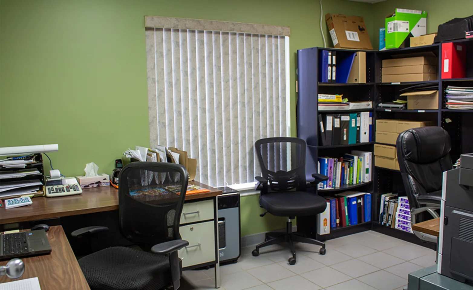 Front office with desks and supplies