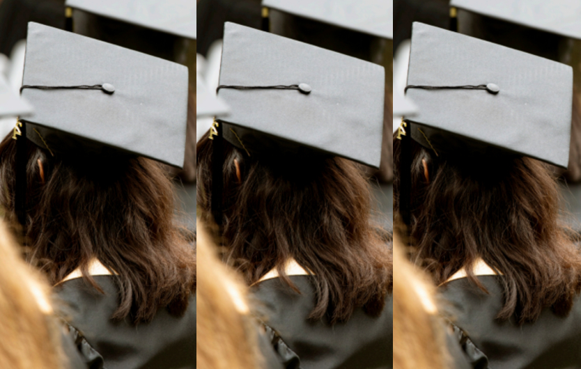 Woman wearing a graduation cap and gown