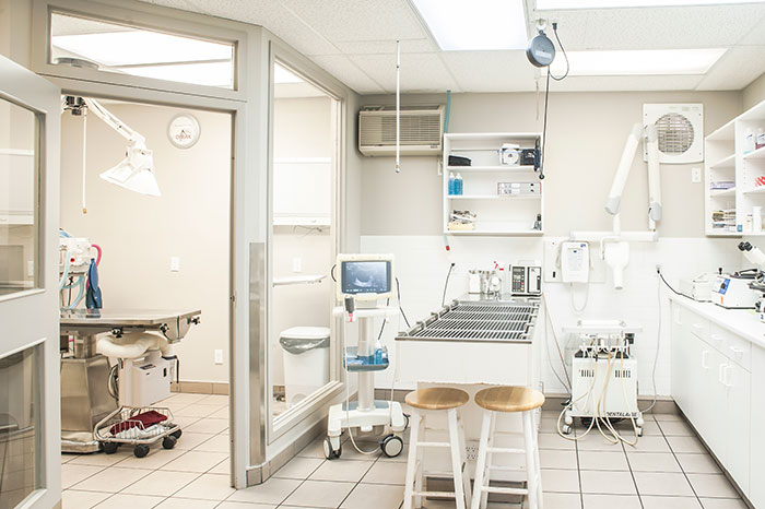 Exam room with a table