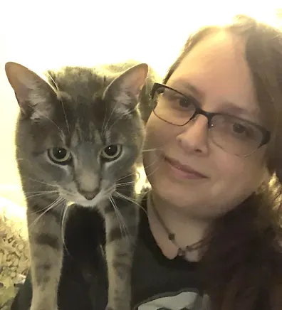 Kristine Lackey with a cat Kristine Lackey with a cat