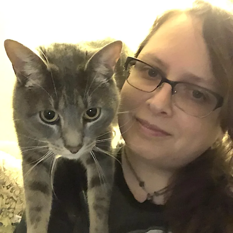 Kristine Lackey with a cat Kristine Lackey with a cat