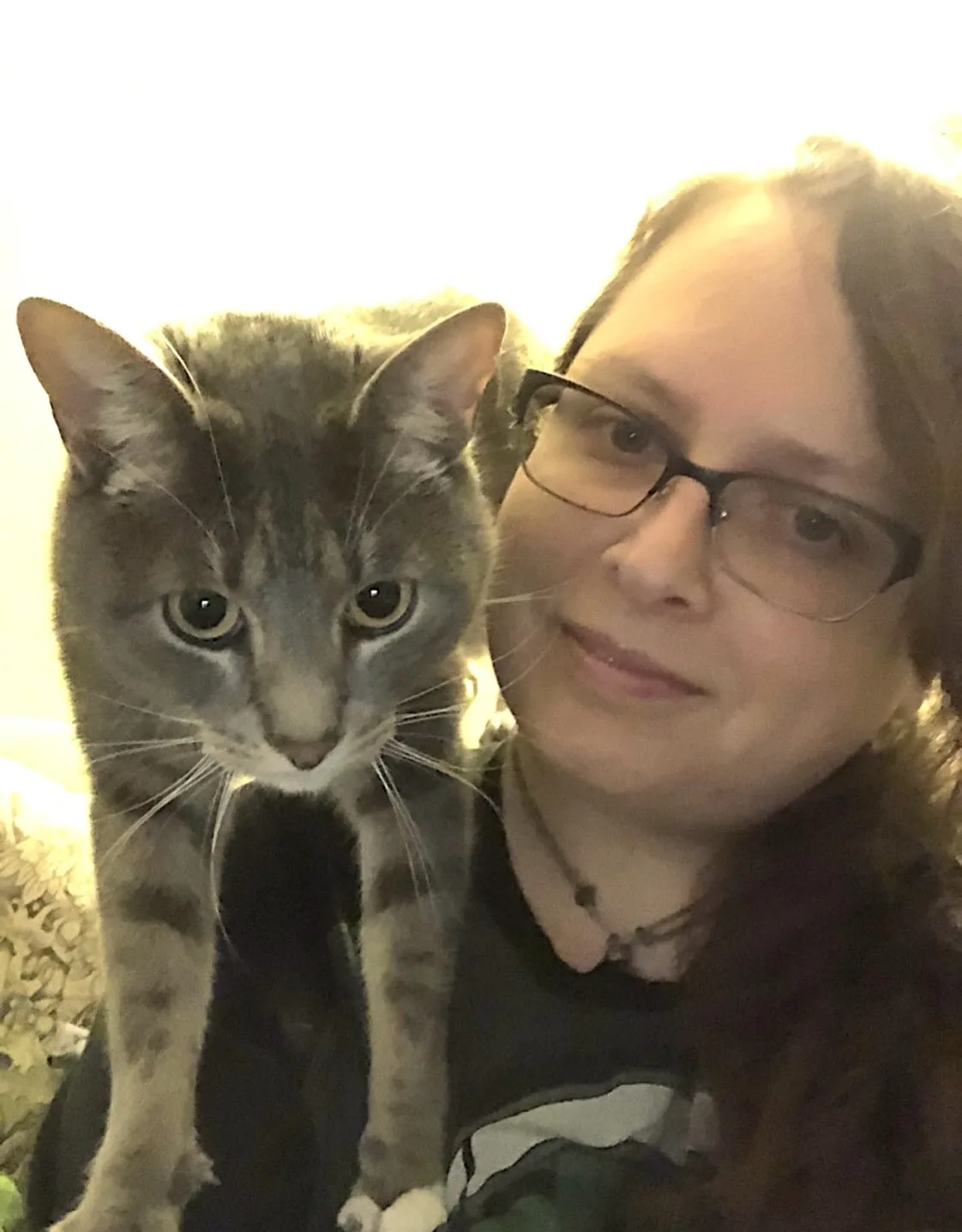 Kristine Lackey with a cat Kristine Lackey with a cat