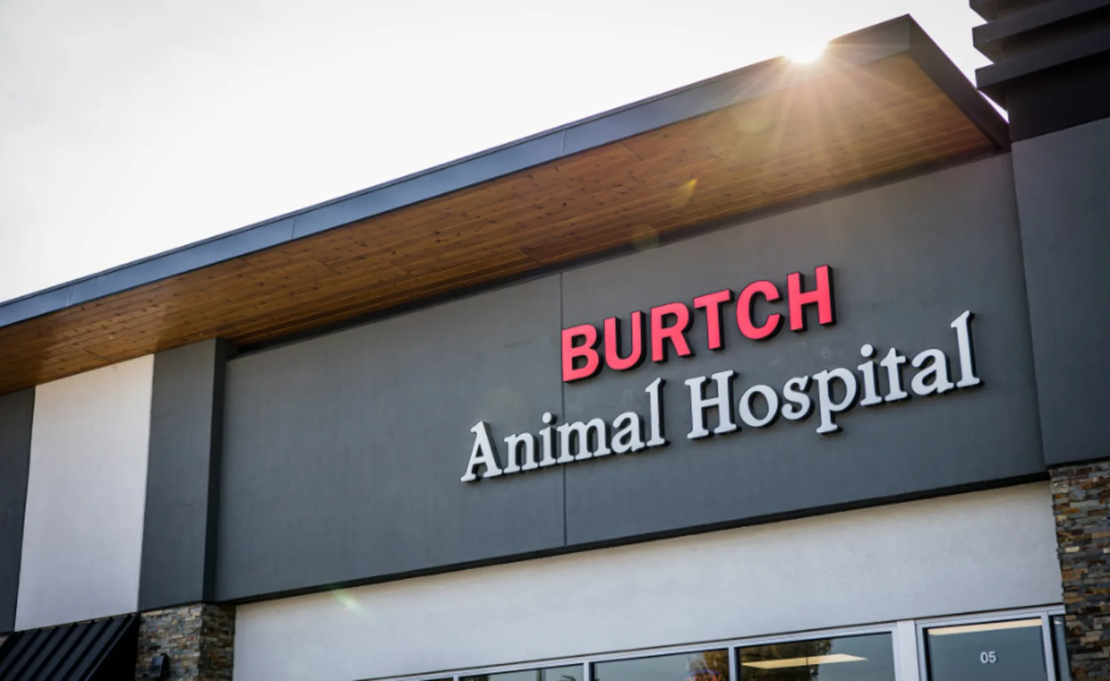 The outside exterior sign of Burtch Animal Hospital