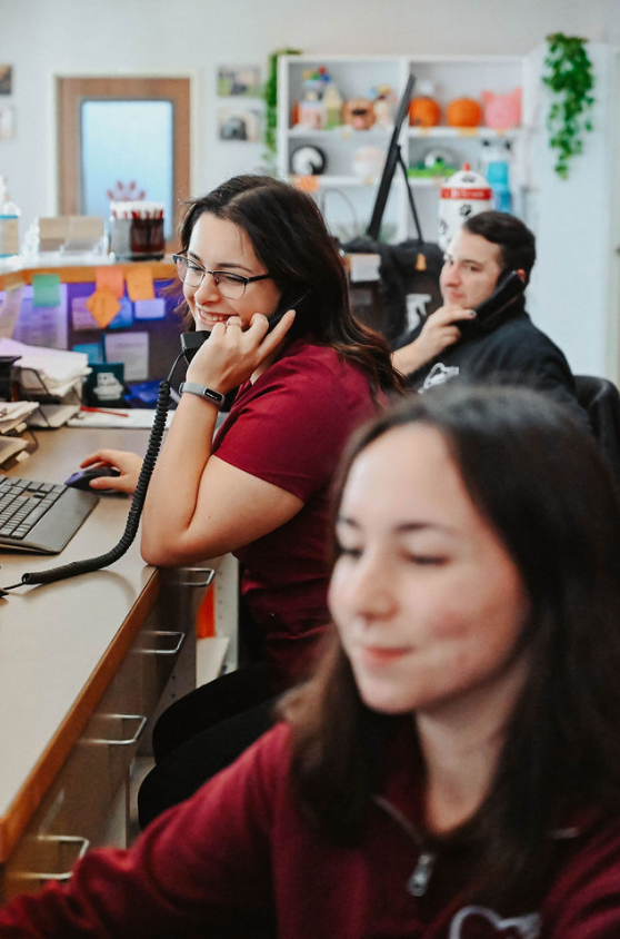 Reception desk with staff