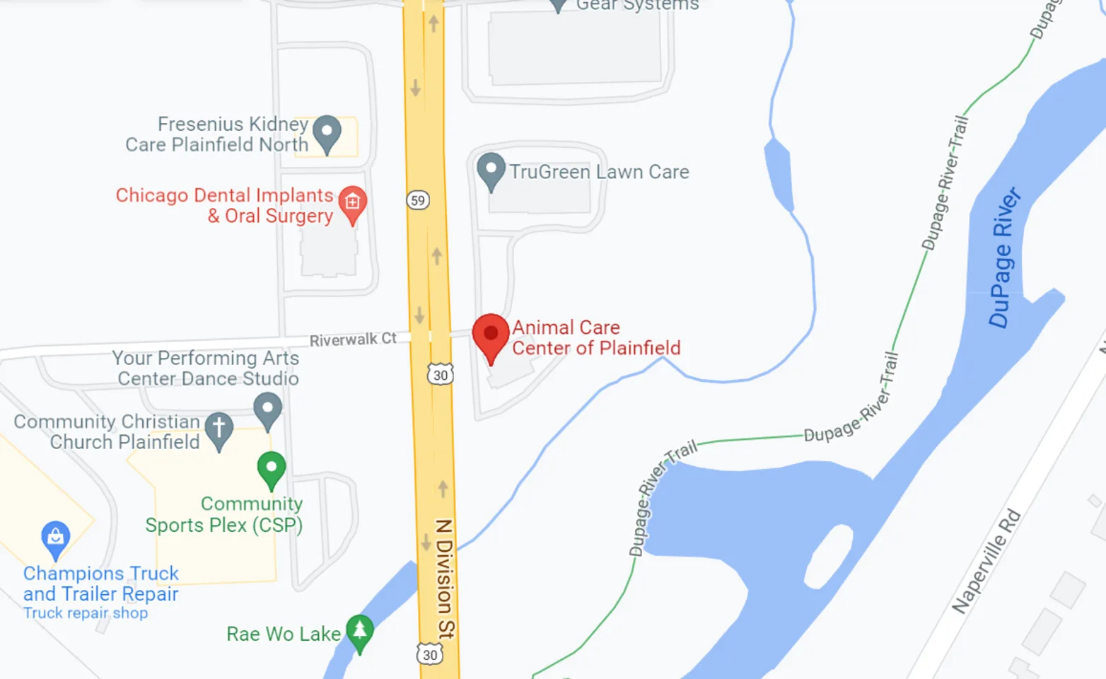 Animal Care Center of Plainfield EMERGENCY Google Map