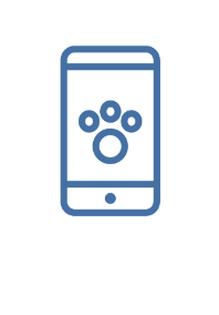 Blue Cell Phone Line Art Icon with a Paw Print