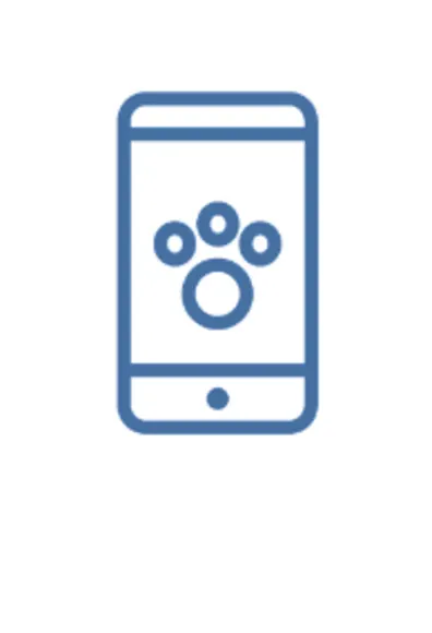 Blue Cell Phone Line Art Icon with a Paw Print Blue Cell Phone Line Art Icon with a Paw Print