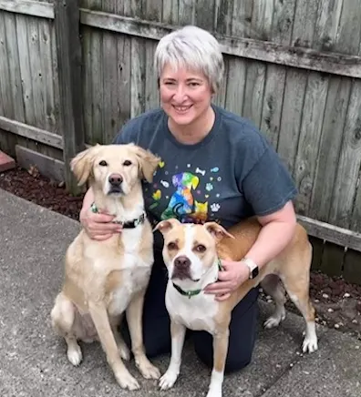 Judy Morgan with a big dog Judy Morgan with a big dog