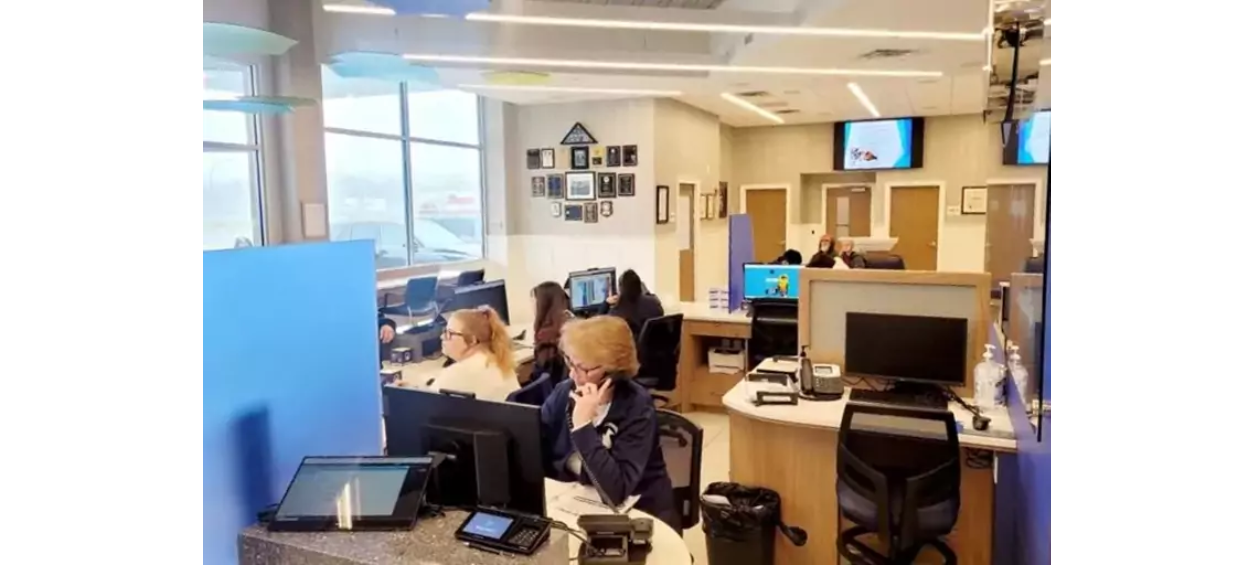 Office space with staff members taking calls