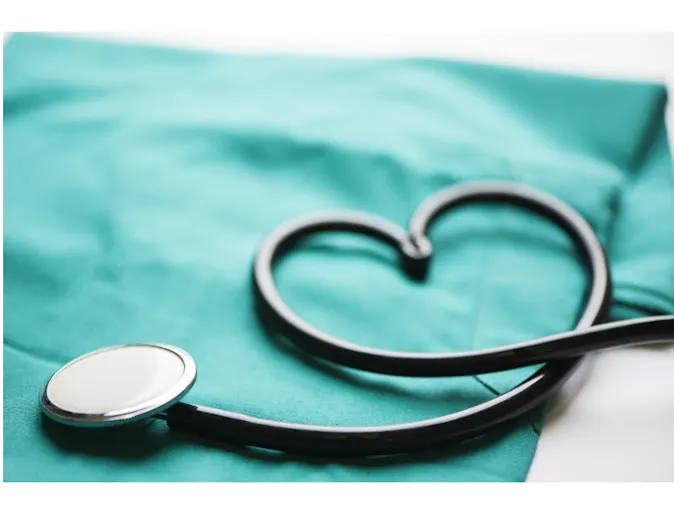 A stethoscope shaped into a heart. A stethoscope shaped into a heart.