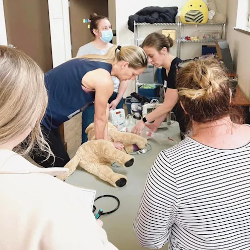 Team members performing recover CPR training Team members performing recover CPR training
