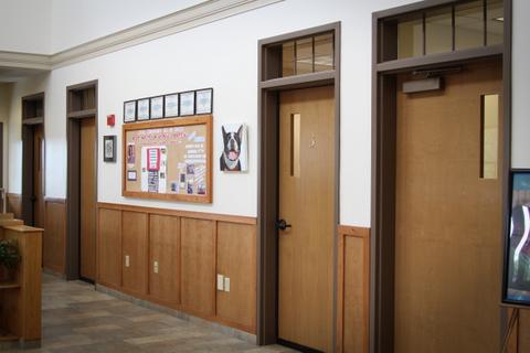 Hallway view of exam rooms