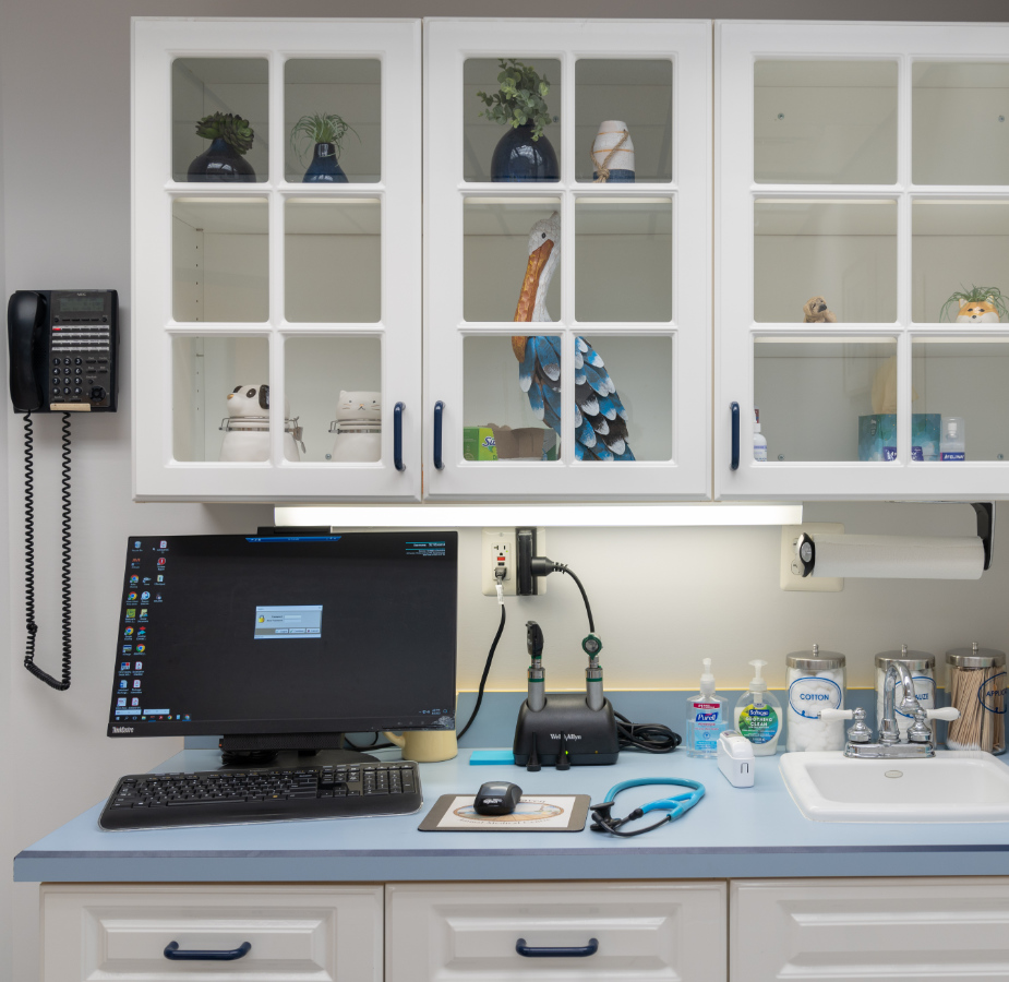 Exam room 2 computer and medical tools area