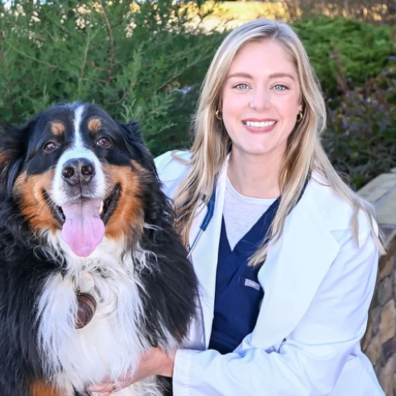 A veterinarian posing with a black dog A veterinarian posing with a black dog