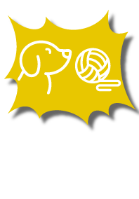 Dog and ball icons on a yellow background