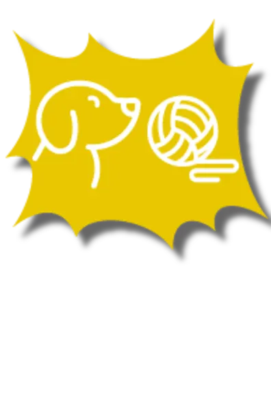 Dog and ball icons on a yellow background