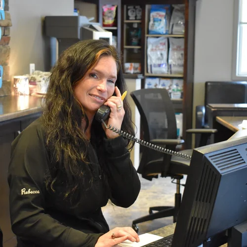 Rebecca at the front desk