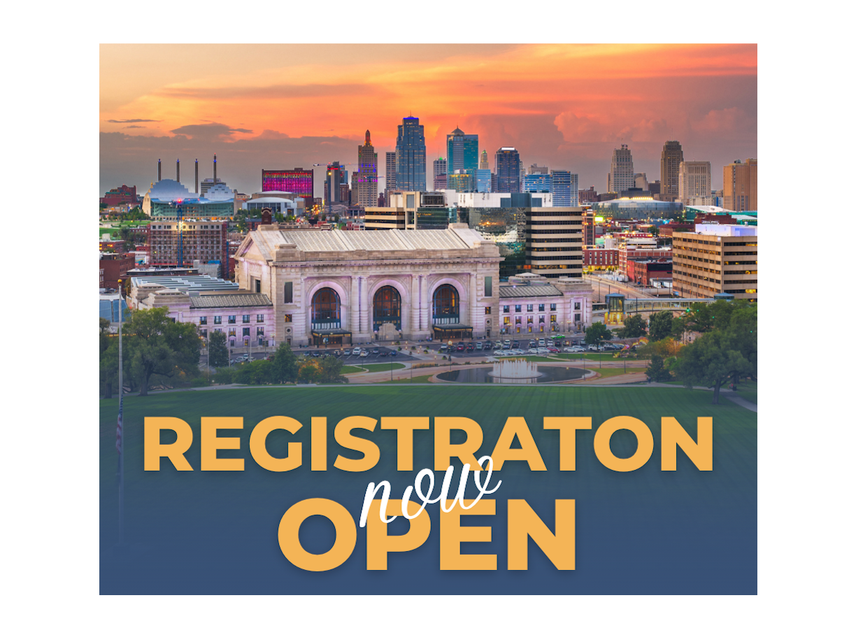 Overland Park city view with "registration now open" text overlay