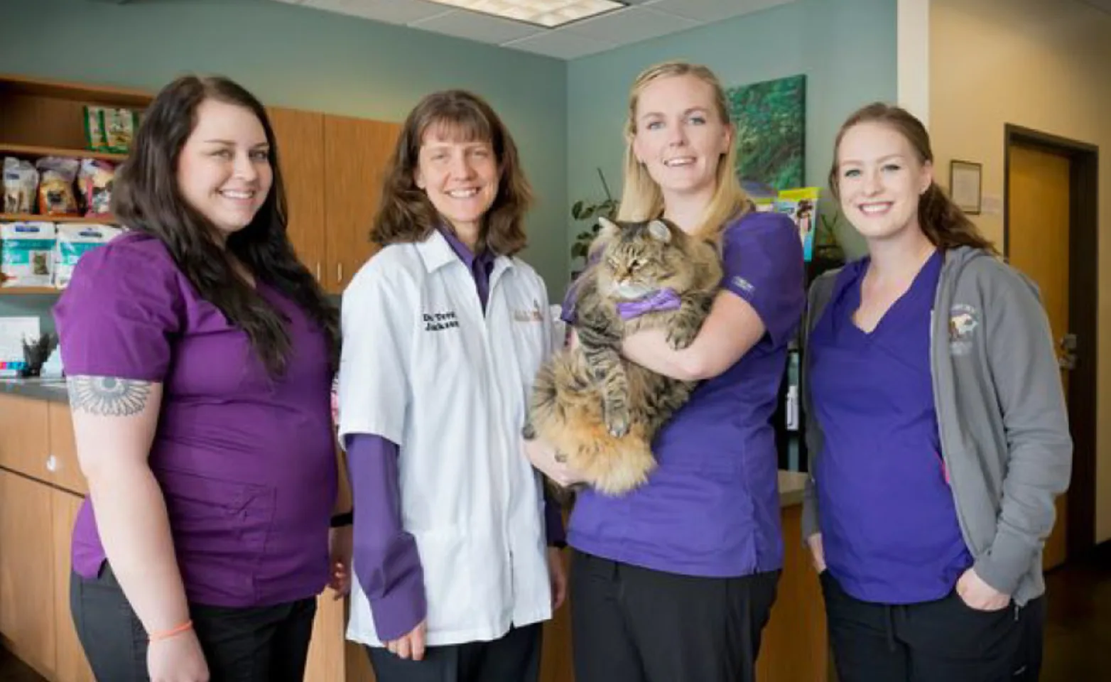 4 staff members with a cat 4 staff members with a cat