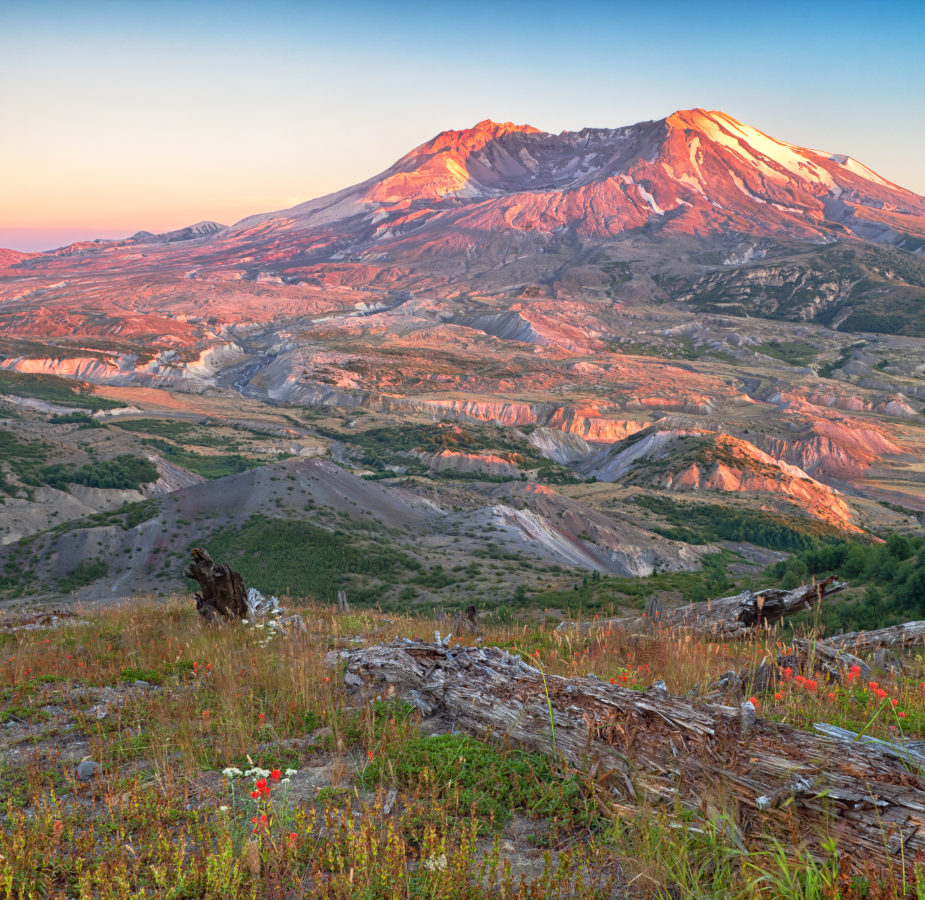 A photo of Mt. St Helens at sunset