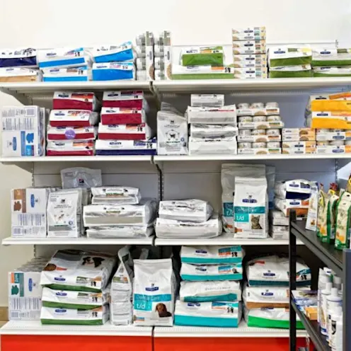 Animal Food Shelves at Sherwood Veterinary Clinic Animal Food Shelves at Sherwood Veterinary Clinic