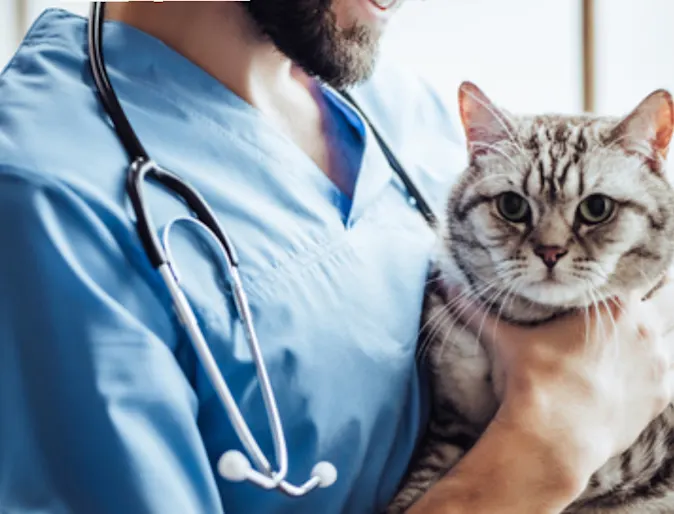 Veterinarian Holding a Gray Cat