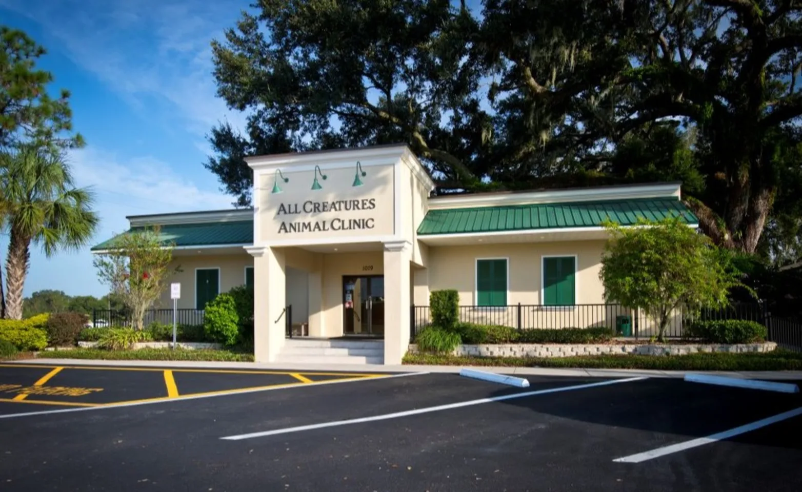 Front of the building with a picture of their sign 