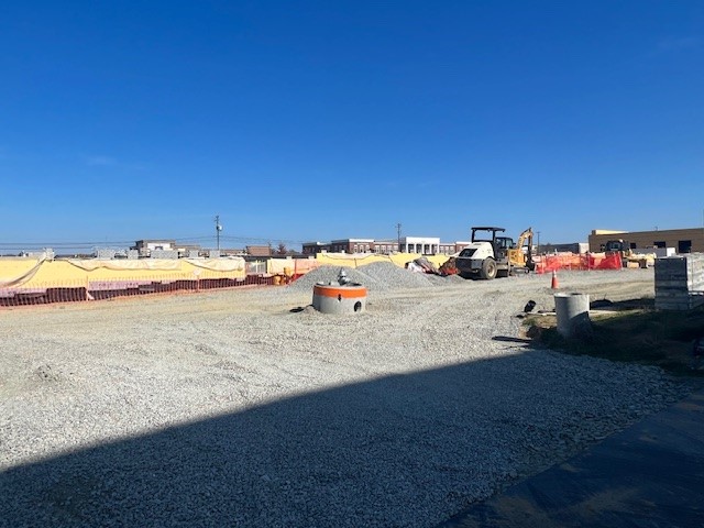 Construction landscape view with drain access hole