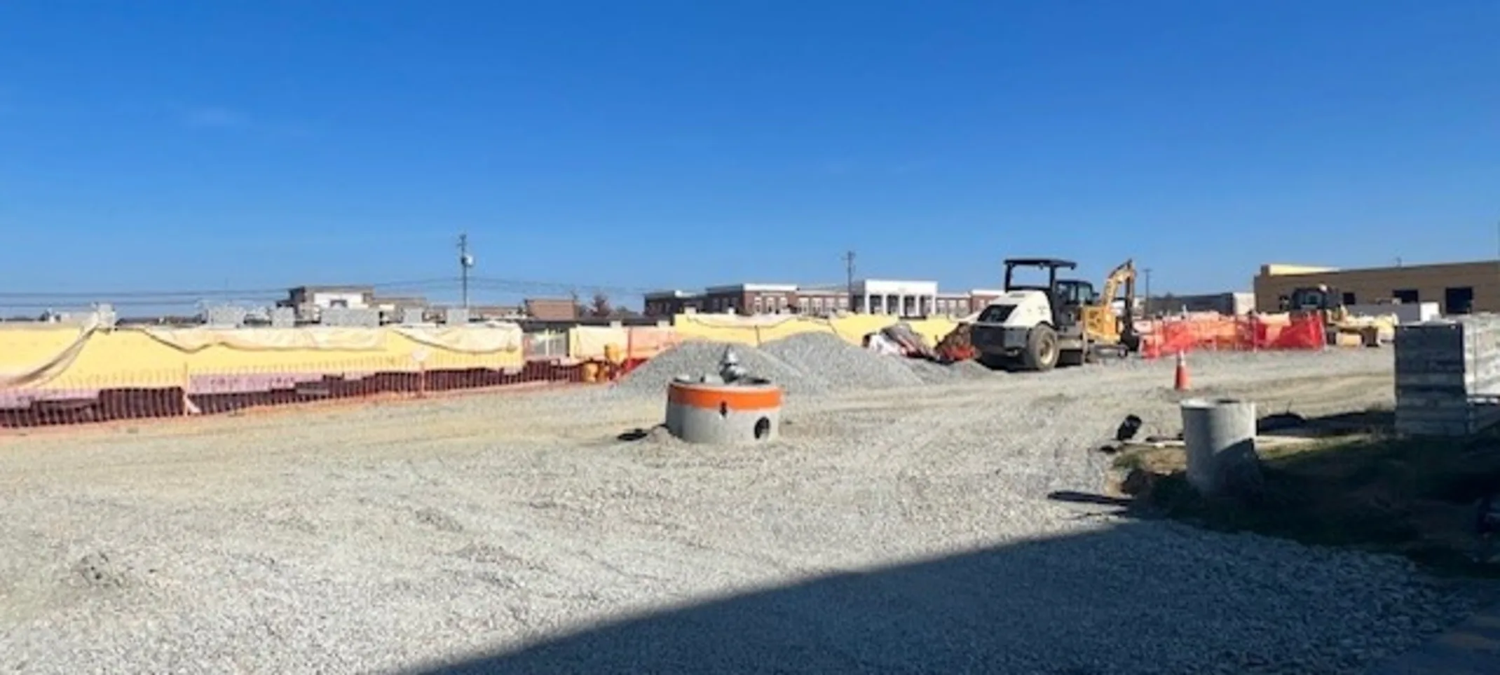 Construction landscape view with drain access hole Construction landscape view with drain access hole