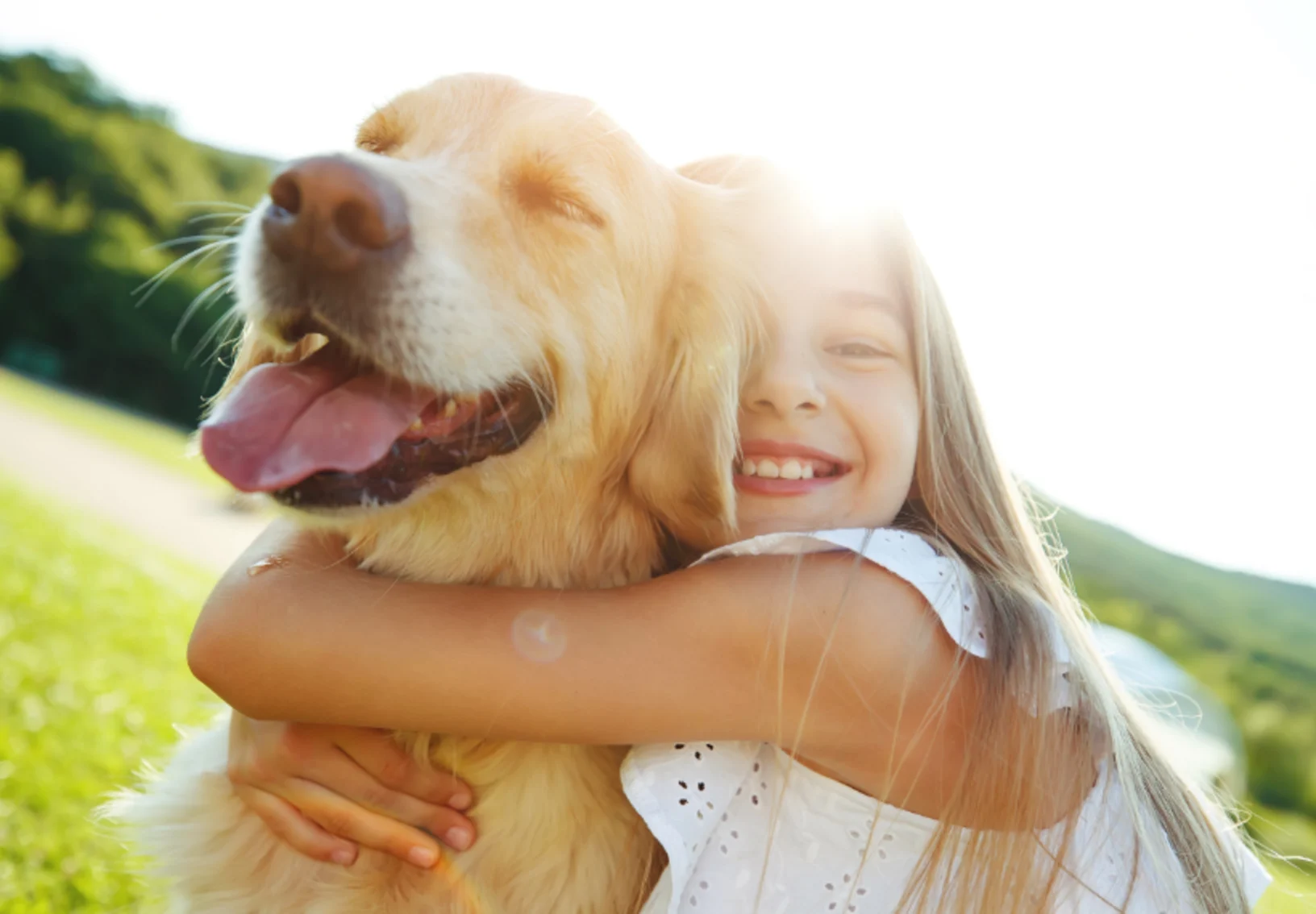 Girl Hugging Golden Retriever Girl Hugging Golden Retriever