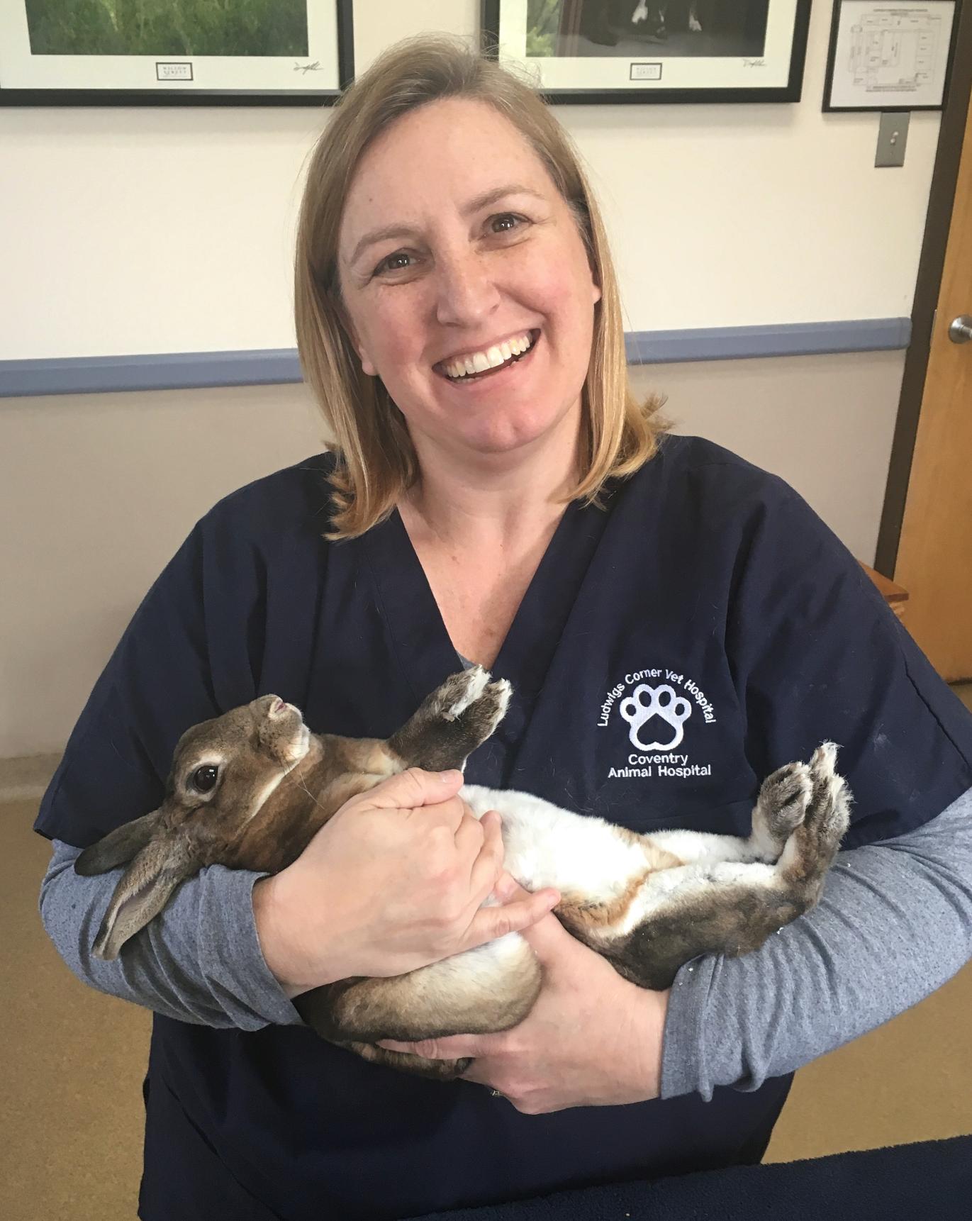 Jennie holding Sonic the rabbit