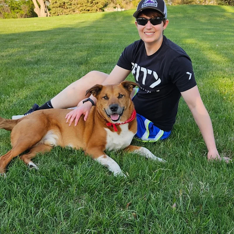 Terri's staff photo from Heather Ridge Pet Hospital's where she is on a hiking trail with her dog. Terri's staff photo from Heather Ridge Pet Hospital's where she is on a hiking trail with her dog.