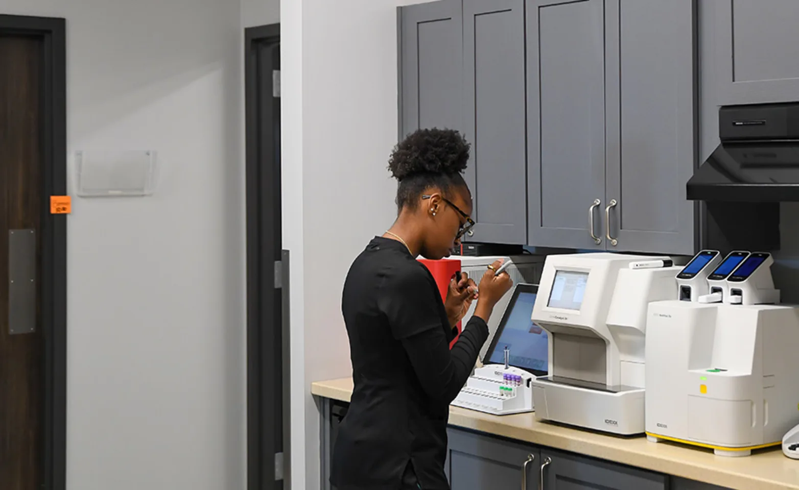 Technician running a test with equipment Technician running a test with equipment