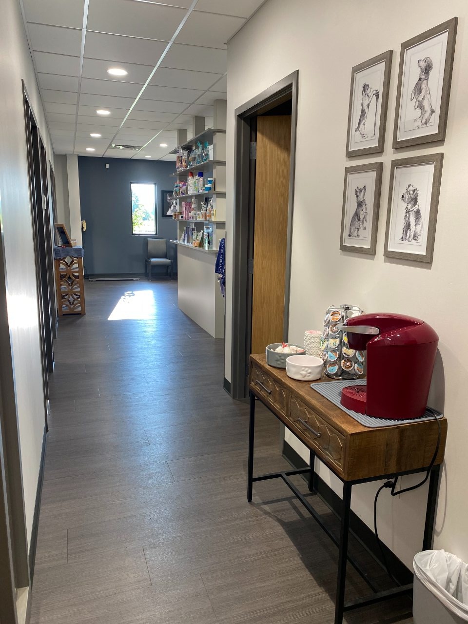 Hallway with small table.