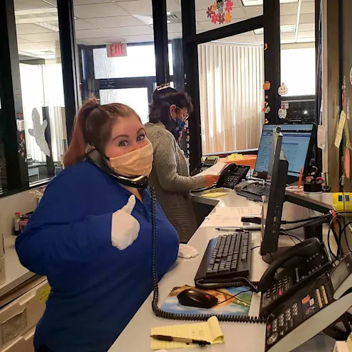 Receptionists at desk at Westbridge Veterinary Referral Hospital Receptionists at desk at Westbridge Veterinary Referral Hospital
