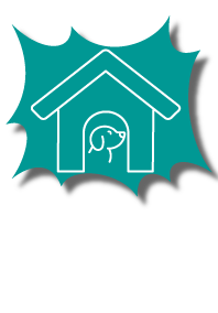 Icon of a dog in a house on a teal background