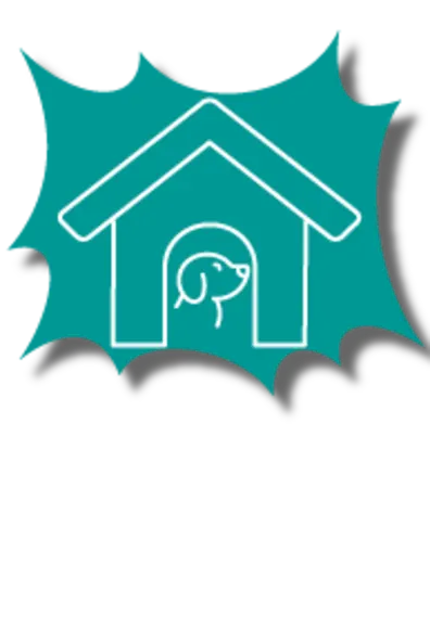 Icon of a dog in a house on a teal background