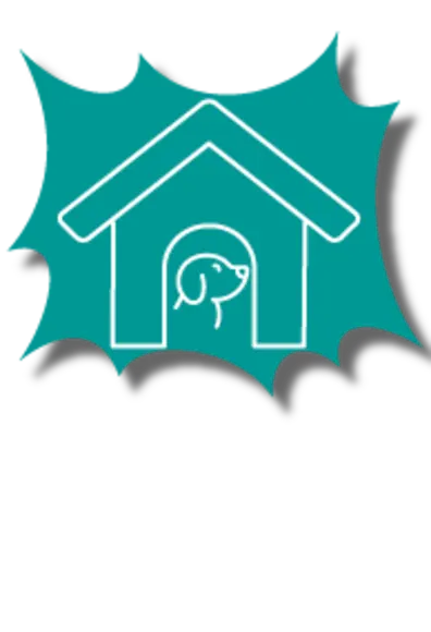 Icon of a dog in a house on a teal background Icon of a dog in a house on a teal background