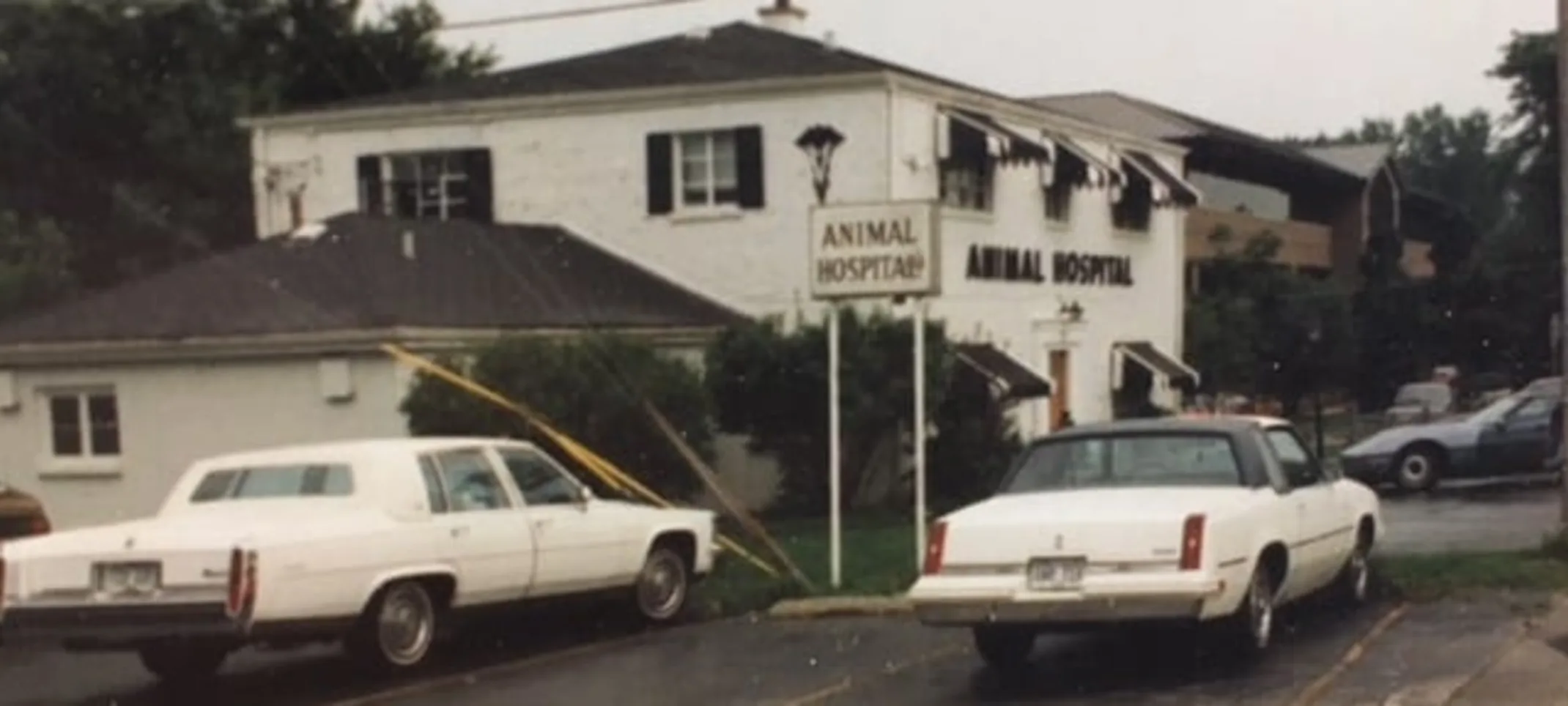 an old photo of Glen Ellyn Animal Hospital from the parking lot