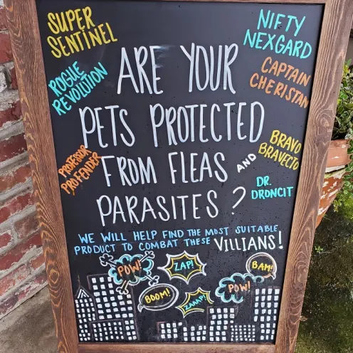 Sign Outside awareness of Fleas and Parasites