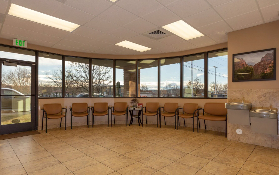 Waiting room and seating area at Red Hills Animal Hospital