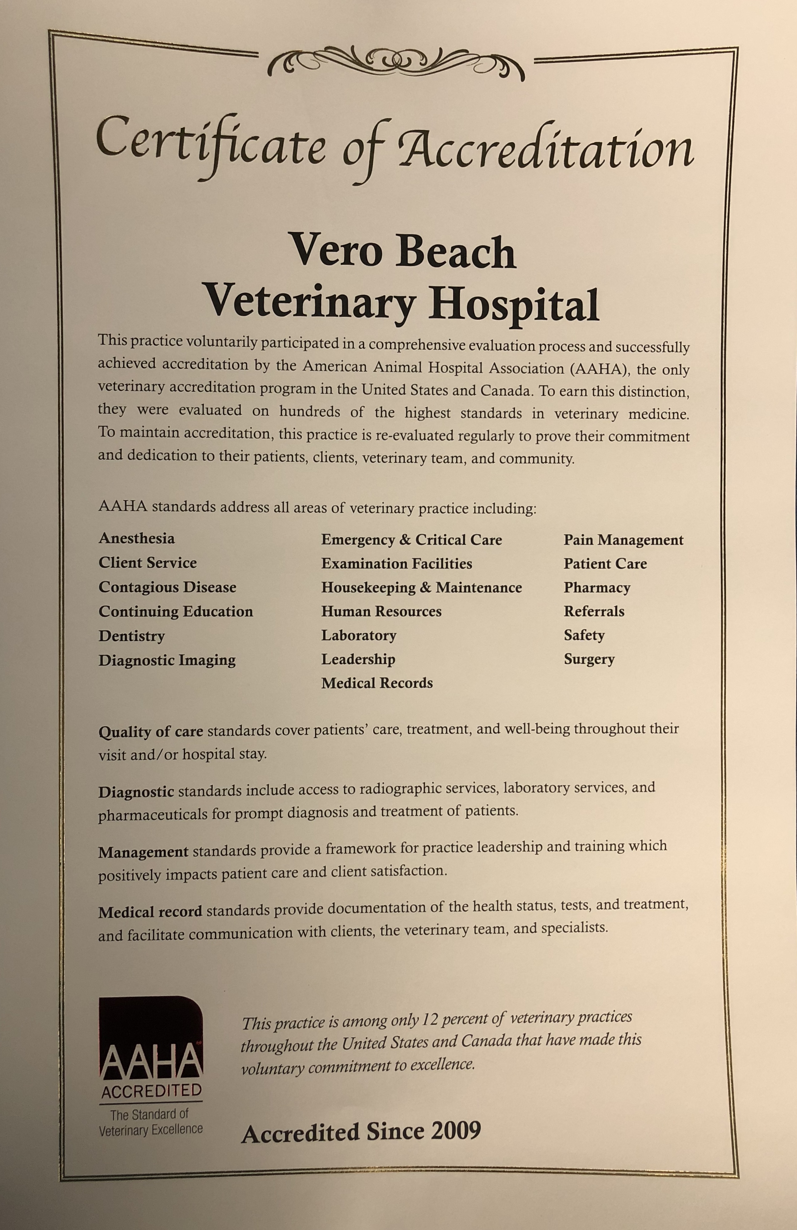 Certificate of AAHA Accreditation