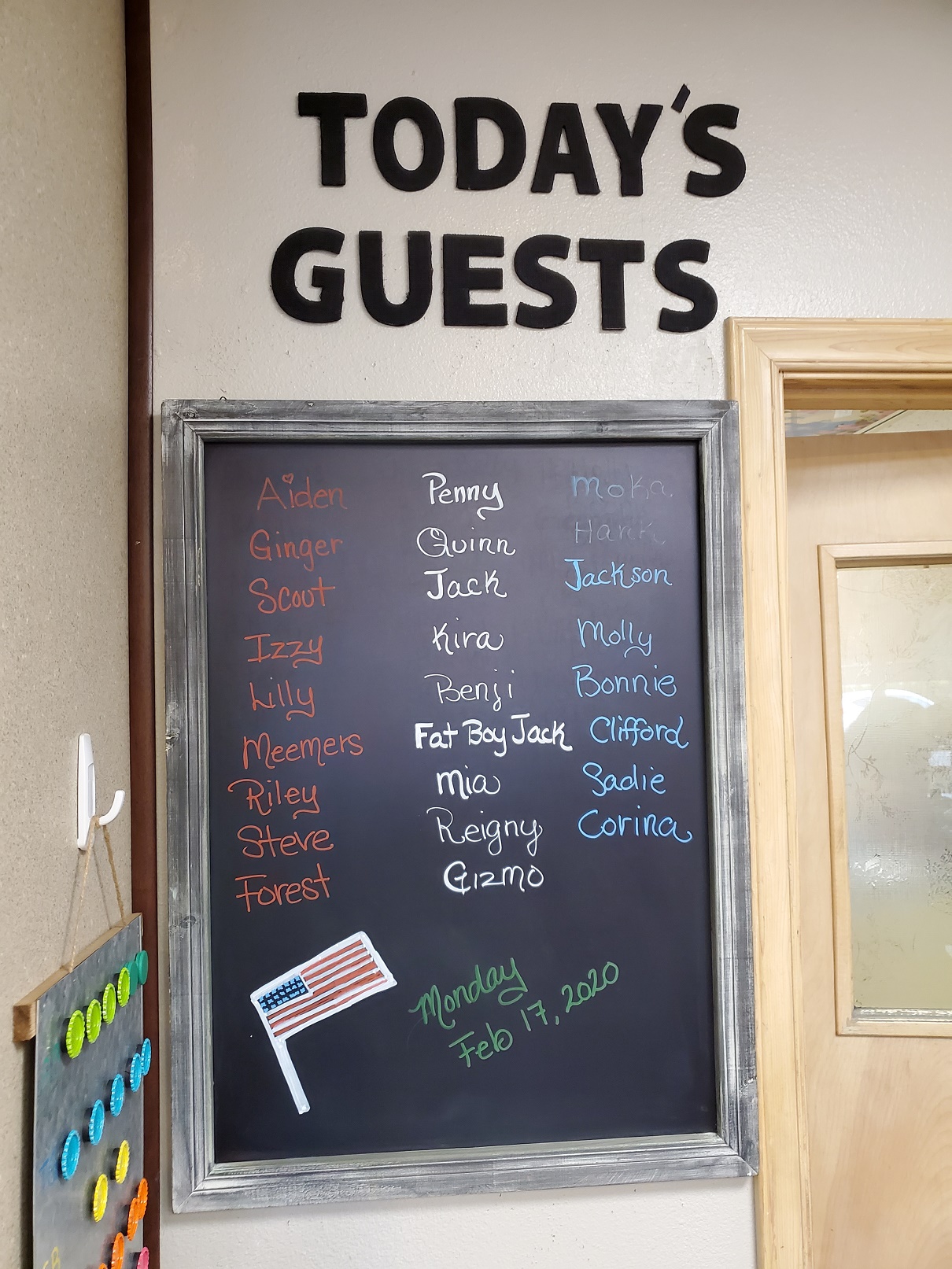 Our guests written on board