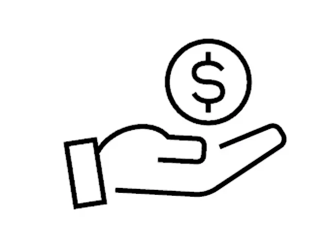 Icon of a hand holding a coin. Icon of a hand holding a coin.