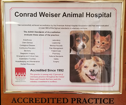 Conrad Weiser Animal Hospital AAHA accreditation.